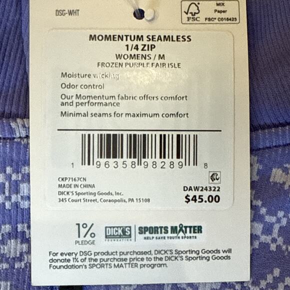 DSG Momentum Seamless 1/4 Zip: Frozen Purple Fair Isle: New With Tags: SIZE M - Picture 3 of 5